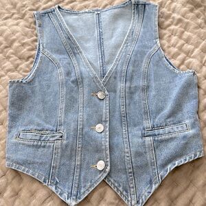 New Button Down Denim Vest Crop Top Bustier